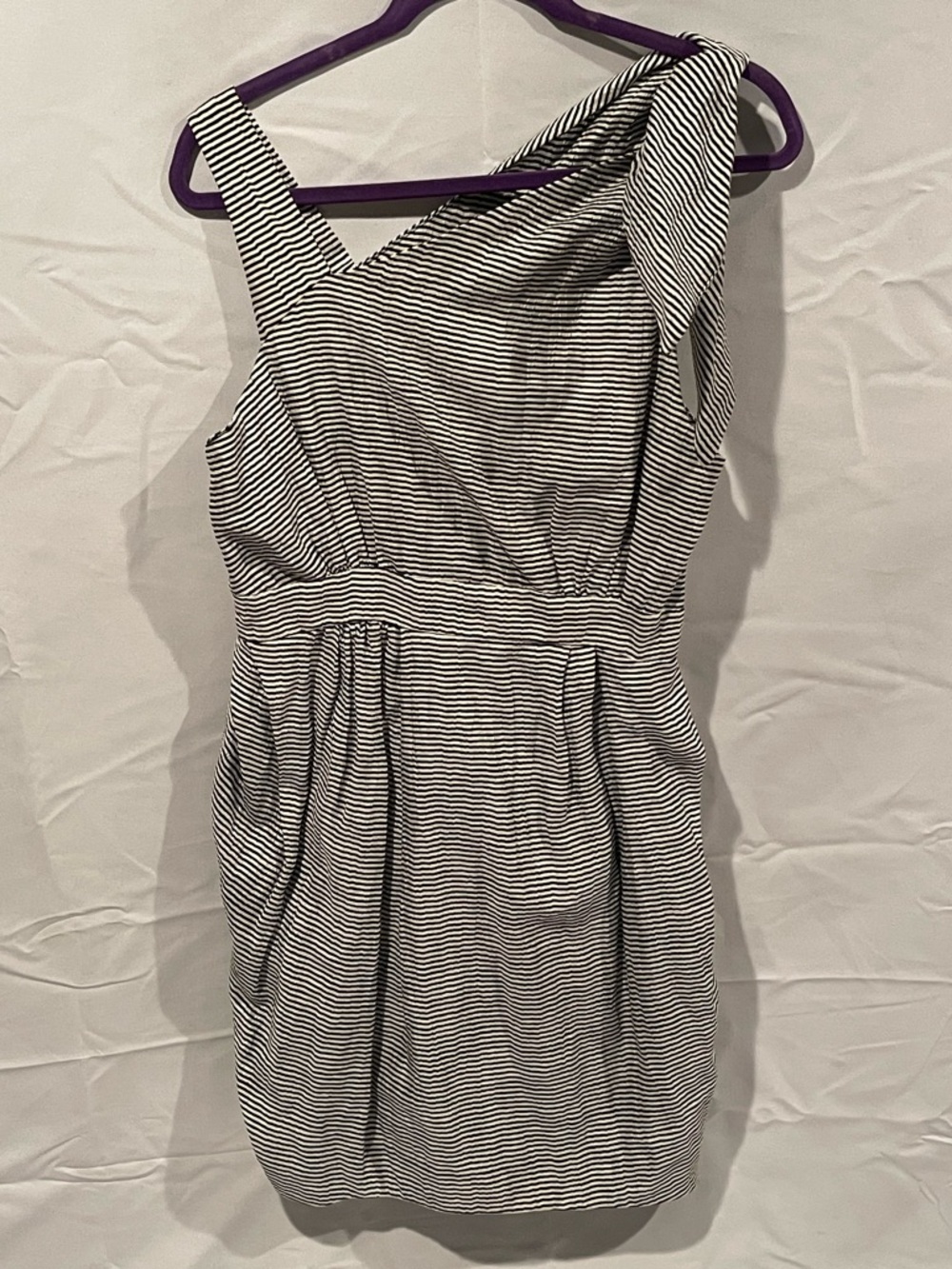 Cynthia Rowley with Shoulder Tie Striped Dress - Black and White